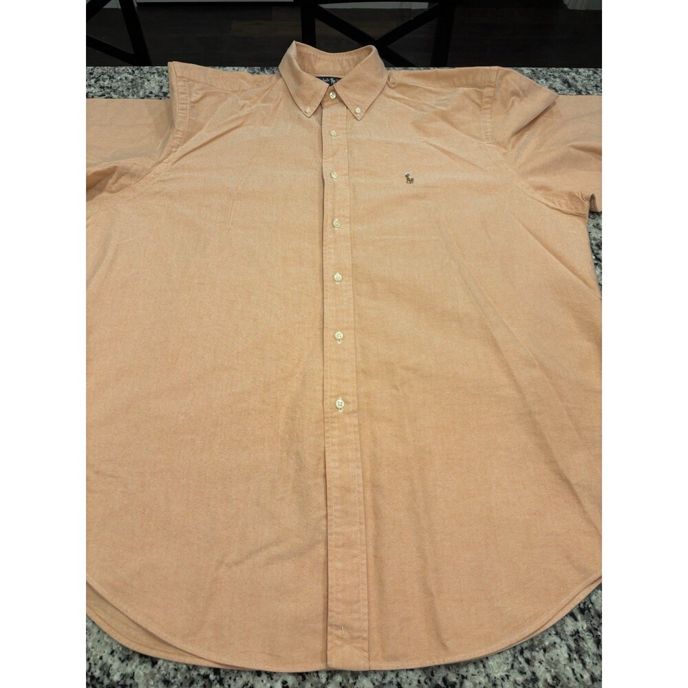 Ralph Lauren Polo Men's Yarmouth Flesh Pony Orange Oxford Dress Shirt 17 34